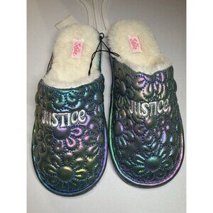 Justice Slip On Slippers Rainbow Mermaid Metallic Iridescent Size 2/3
